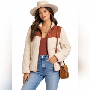 Hem &‎ Thread Cream and Tan Teddy Jacket